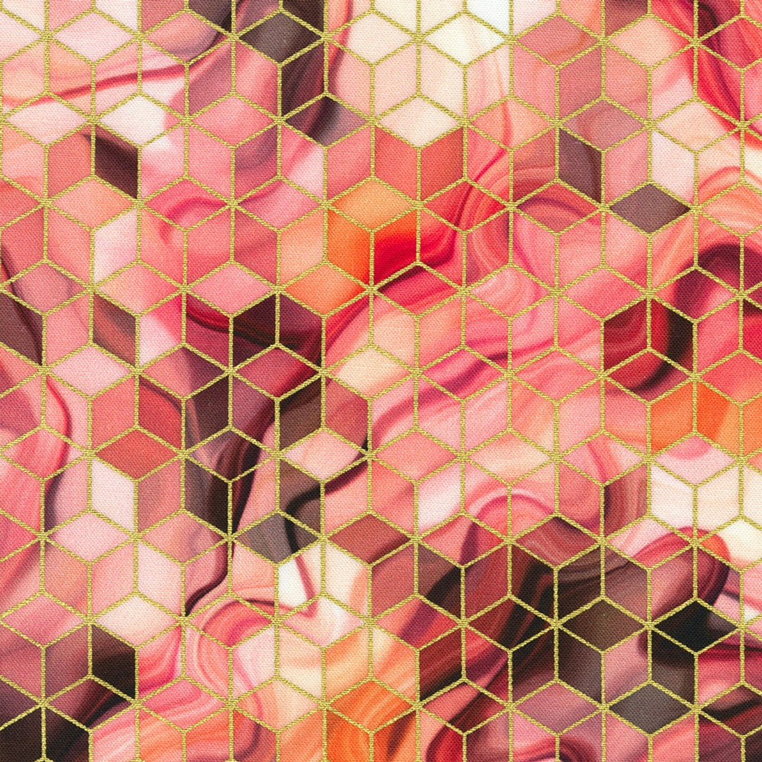 Robert Kaufman Fabrics - Golden Vibes, Strawberry Marble Tumbling Blocks || SOLD BY THE HALF-YARD