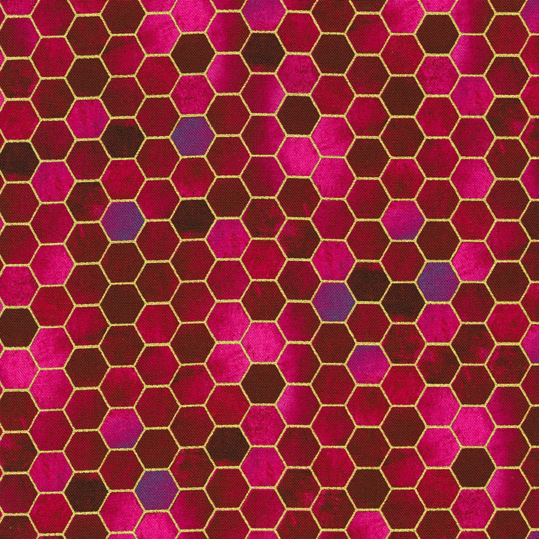 Robert Kaufman Fabrics - Golden Vibes, Fuchsia Marble Hexagons || SOLD BY THE HALF-YARD