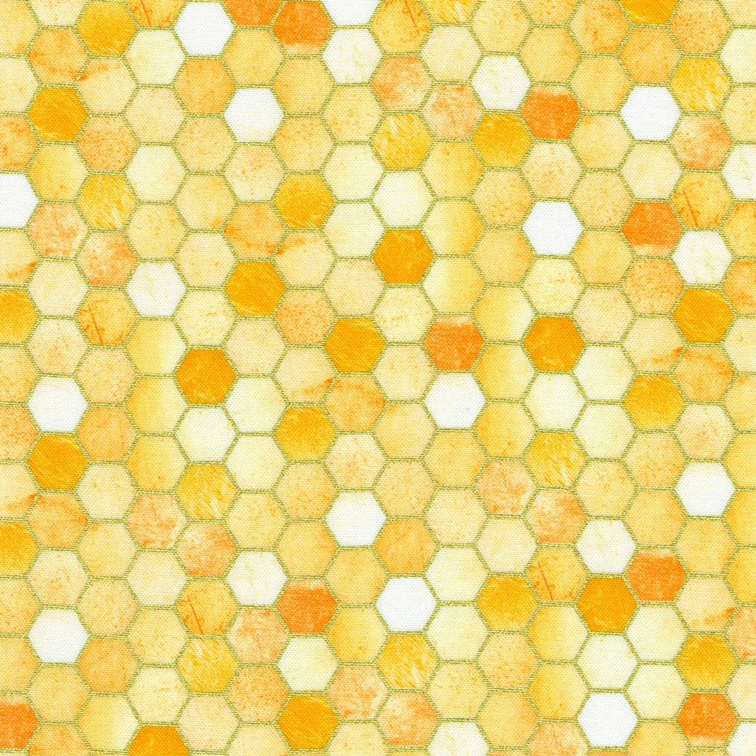 Robert Kaufman Fabrics - Golden Vibes, Honey Marble Hexagons || SOLD BY THE HALF-YARD