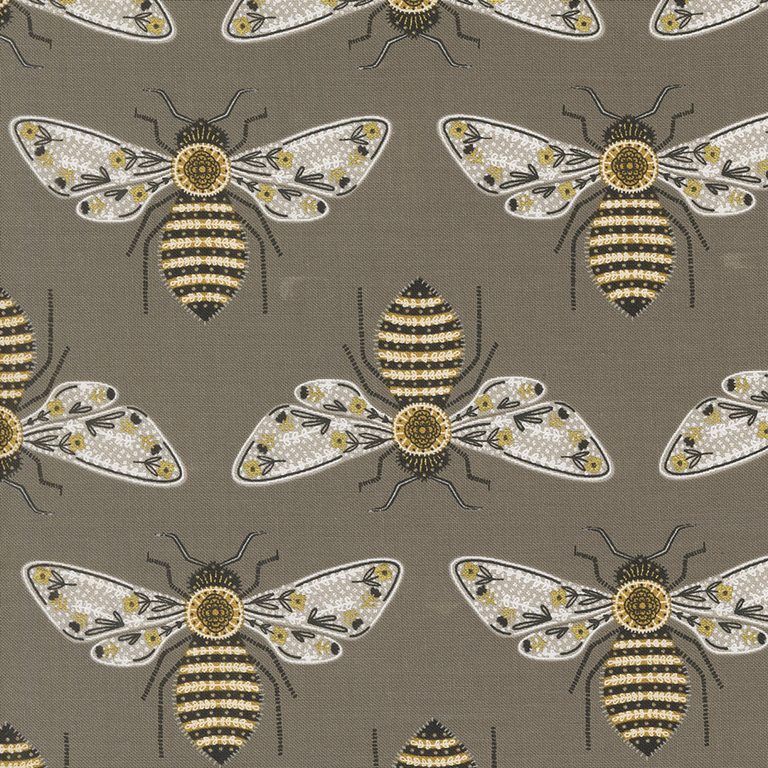 Moda Fabrics - Bee Garden - Bumblebee Metallic, Slate || SOLD BY THE HALF-YARD