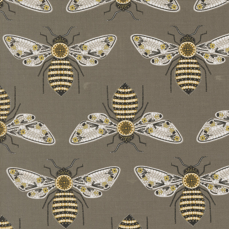Moda Fabrics - Bee Garden - Bumblebee Metallic, Slate || SOLD BY THE HALF-YARD