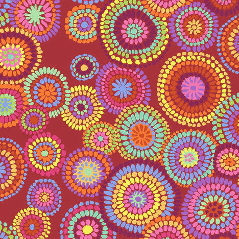 Free Spirit Fabrics - Kaffe Fassett Collective Stash, Mosaic Circles, Red || SOLD BY THE HALF YARD
