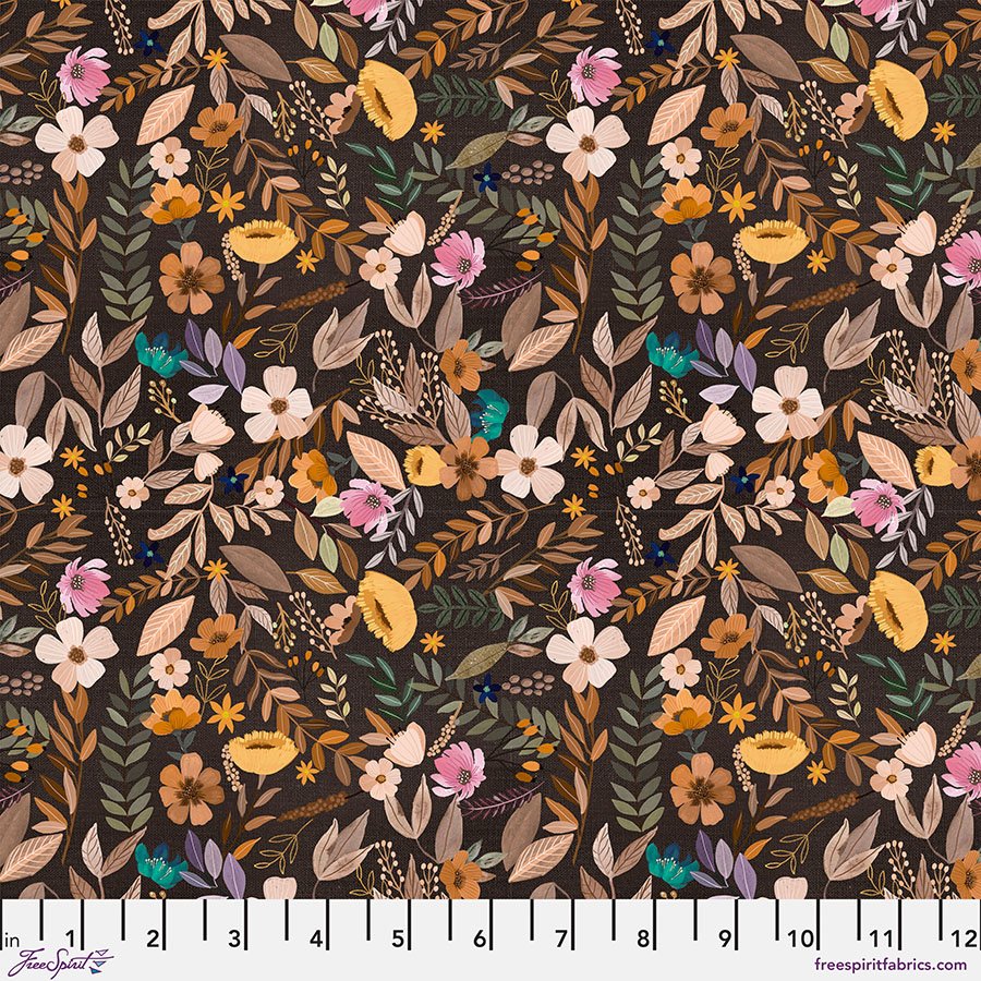 Free Spirit Fabrics - Autumn Friends, Autumn Evening, Dark Brown || SOLD BY THE HALF YARD