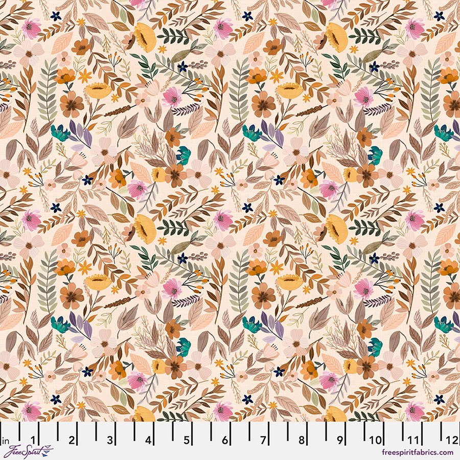 Free Spirit Fabrics - Autumn Friends, Autumn Leaves, Linen || SOLD BY THE HALF YARD