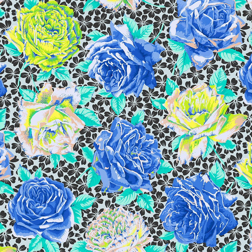 Free Spirit Fabrics - Kaffe Fassett, February 2026, Rose Bloom, Blue || SOLD BY THE HALF YARD