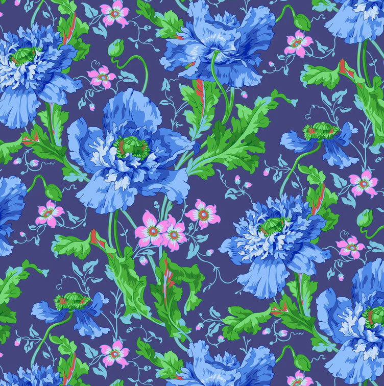 Free Spirit Fabrics - Kaffe Fassett Collective August 2024, Papaver, Blue || SOLD BY THE HALF YARD