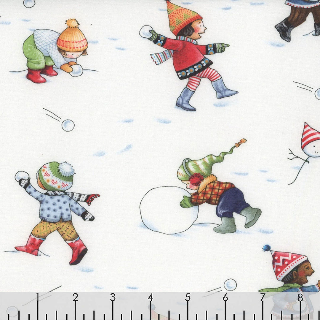Free Spirit Fabrics - Snow Day, Snowball Fight, White || SOLD BY THE HALF YARD