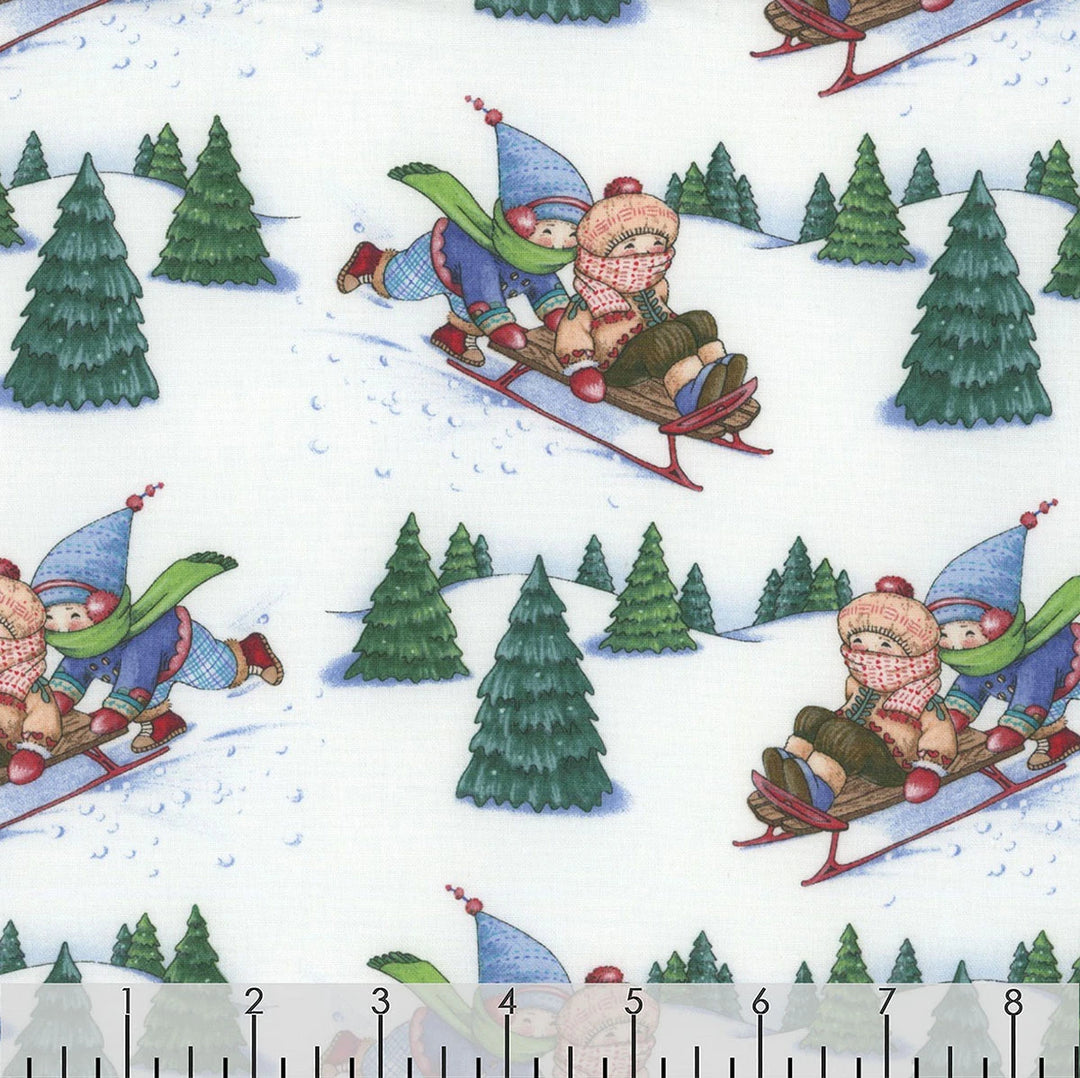 Free Spirit Fabrics - Snow Day, Sleddin' Spot, White || SOLD BY THE HALF YARD