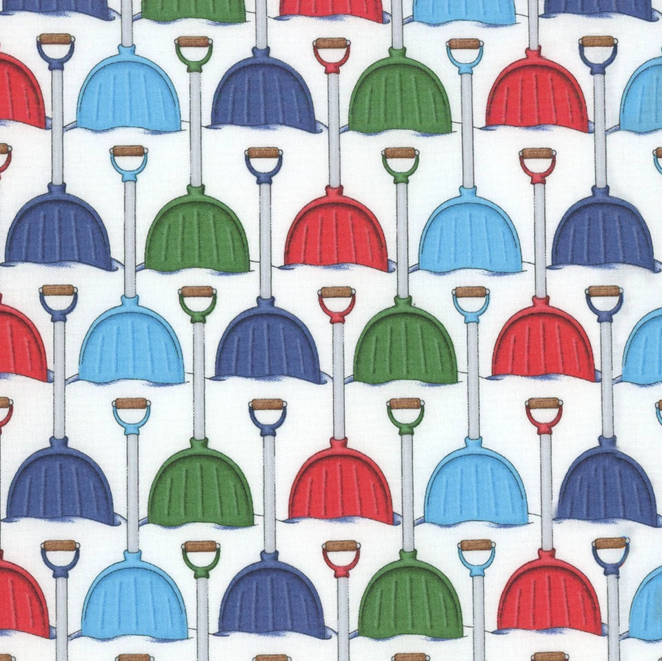 Free Spirit Fabrics - Snow Day, Snow Shovels, White || SOLD BY THE HALF YARD