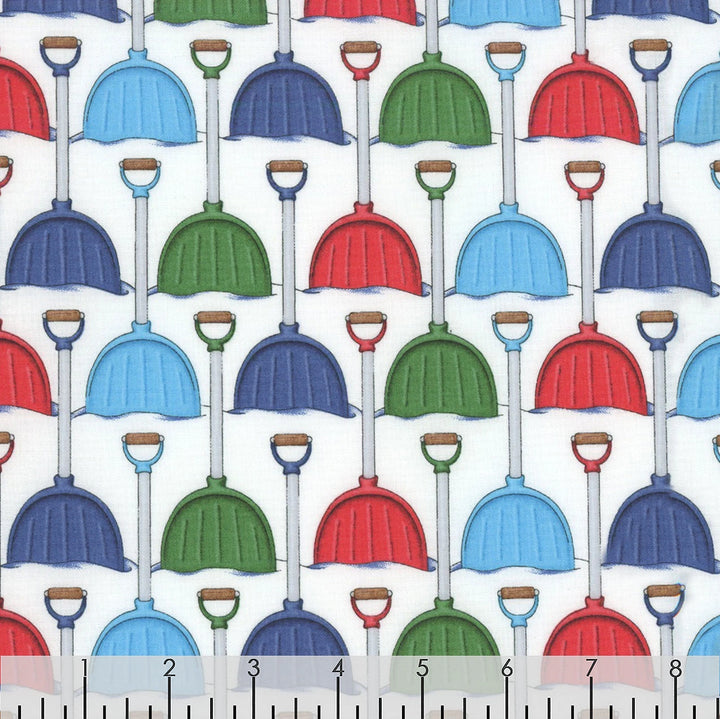 Free Spirit Fabrics - Snow Day, Snow Shovels, White || SOLD BY THE HALF YARD