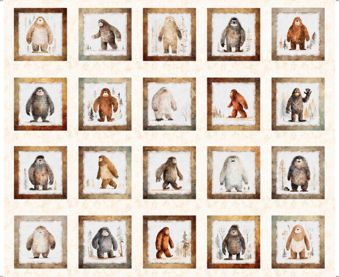 Quilting Treasures Fabric - Bigfoot, Bigfoot Picture Panel, Cream, 36"