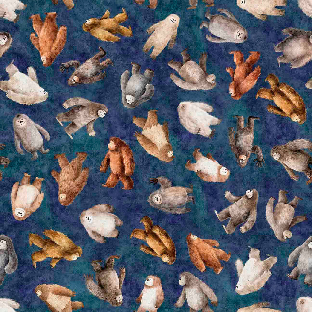 Quilting Treasures Fabric - Bigfoot, Bigfoot Toss, Navy || SOLD BY THE HALF YARD