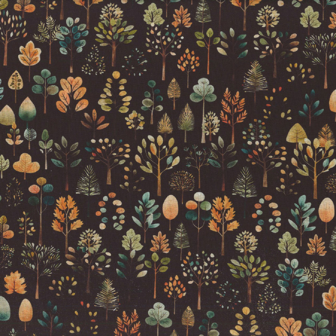 Quilting Treasures Fabric - Bigfoot, Group Trees, Black || SOLD BY THE HALF YARD