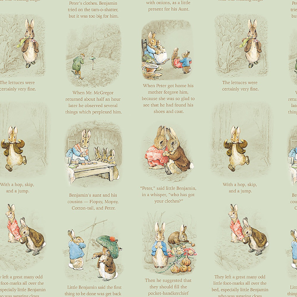 Riley Blake Designs - Peter Rabbit and Benjamin Bunny, Story Time Green || SOLD BY THE HALF YARD