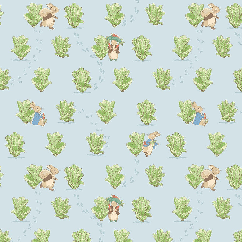 Riley Blake Designs - Peter Rabbit and Benjamin Bunny, Lettuce Patch Blue || SOLD BY THE HALF YARD