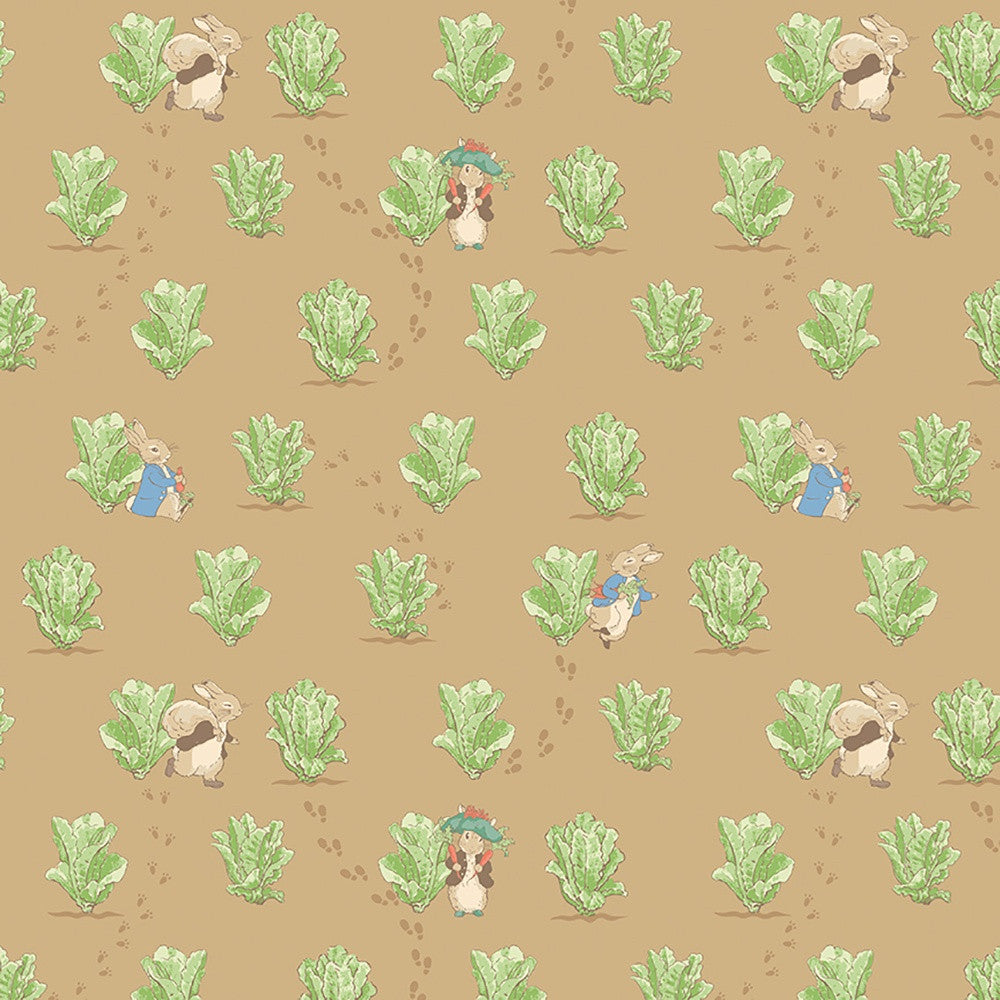 Riley Blake Designs - Peter Rabbit and Benjamin Bunny, Lettuce Patch Tan || SOLD BY THE HALF YARD