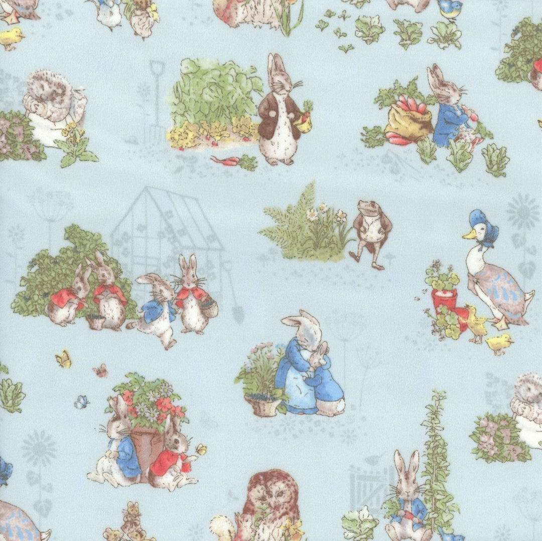 Riley Blake Designs - Peter Rabbit and Benjamin Bunny, Characters Blue || SOLD BY THE HALF YARD