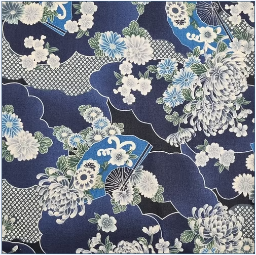 Sevenberry - Akan Navy Fans, Imported from Japan || SOLD BY THE HALF YARD