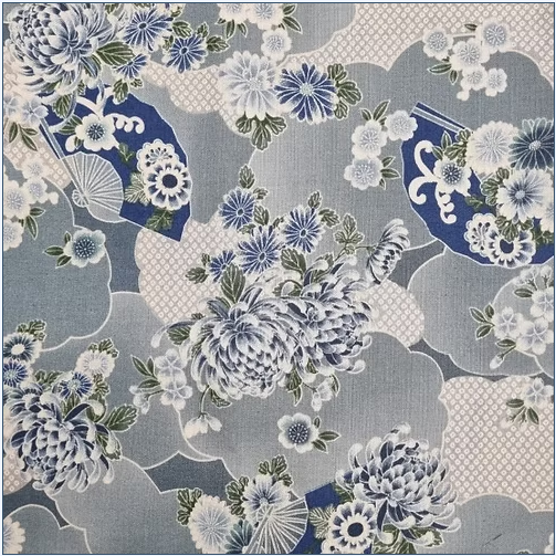 Sevenberry - Akan Navy Light Fans, Imported from Japan || SOLD BY THE HALF YARD