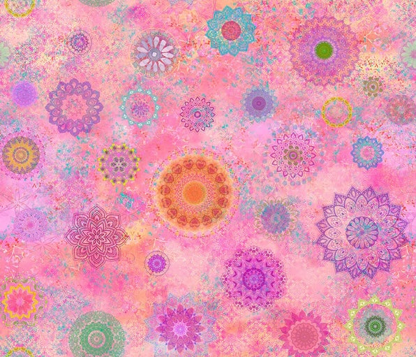 Clothworks Fabric - Lily Pond, Digital Mandalas, Light Raspberry || SOLD BY THE HALF YARD