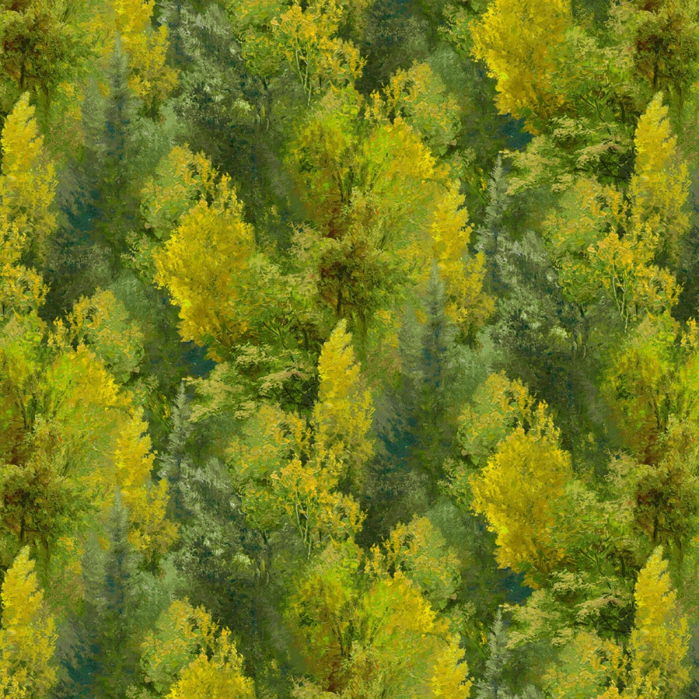 P&B Textiles - Autumn Retreat, Tree Texture, Harvest Green || SOLD BY THE HALF YARD