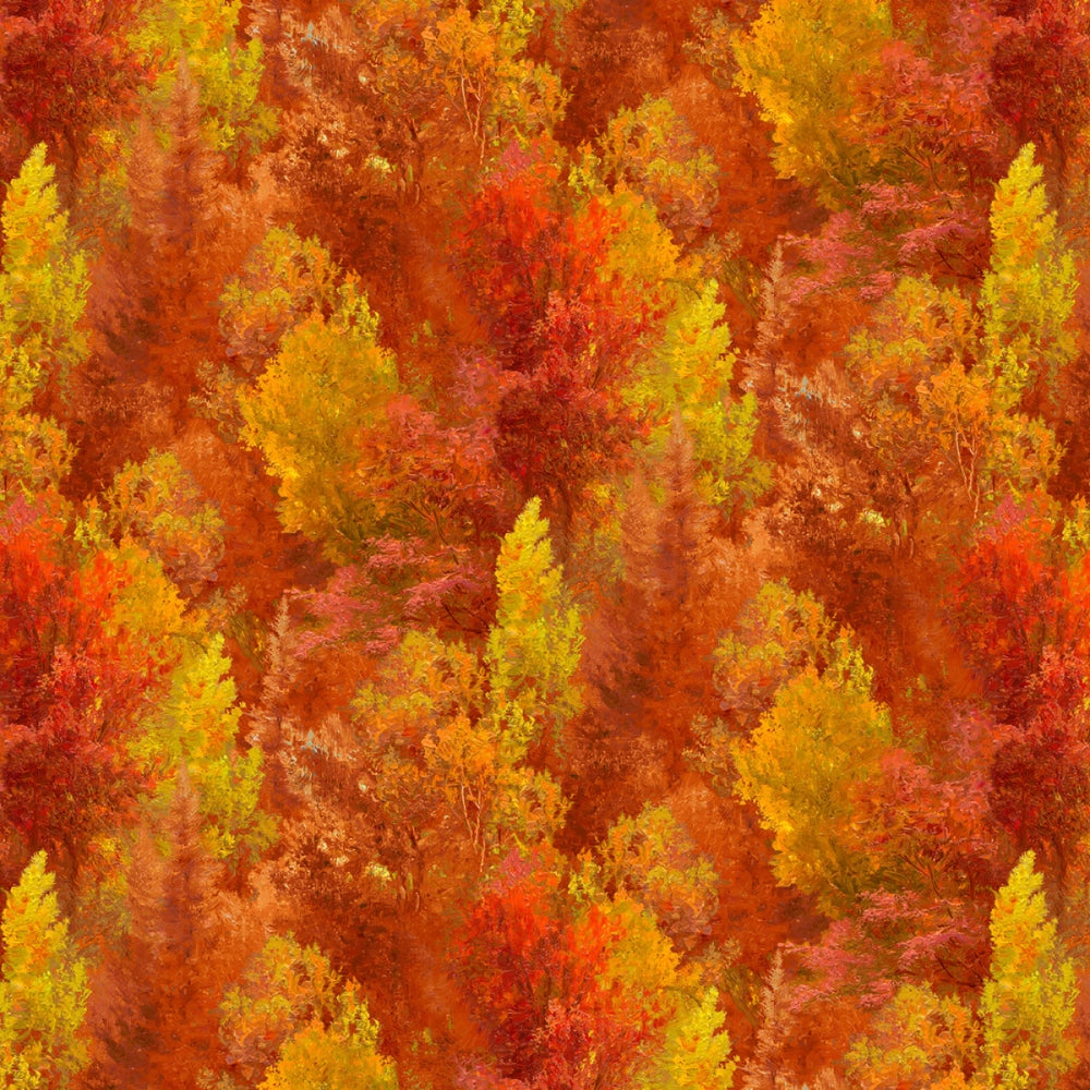P&B Textiles - Autumn Retreat, Tree Texture, Orange || SOLD BY THE HALF YARD