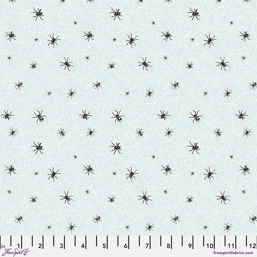 Free Spirit Fabrics - Spellbound, Caught In The Web, Aqua (GLOW) || SOLD BY THE HALF YARD