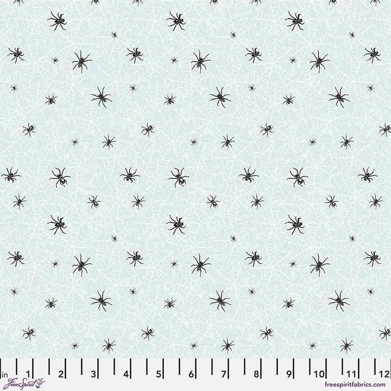 Free Spirit Fabrics - Spellbound, Caught In The Web, Aqua (GLOW) || SOLD BY THE HALF YARD