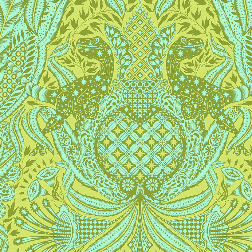 Free Spirit Fabrics - Tula Pink, ROAR!, Gift Rapt, Lime || SOLD BY THE HALF YARD