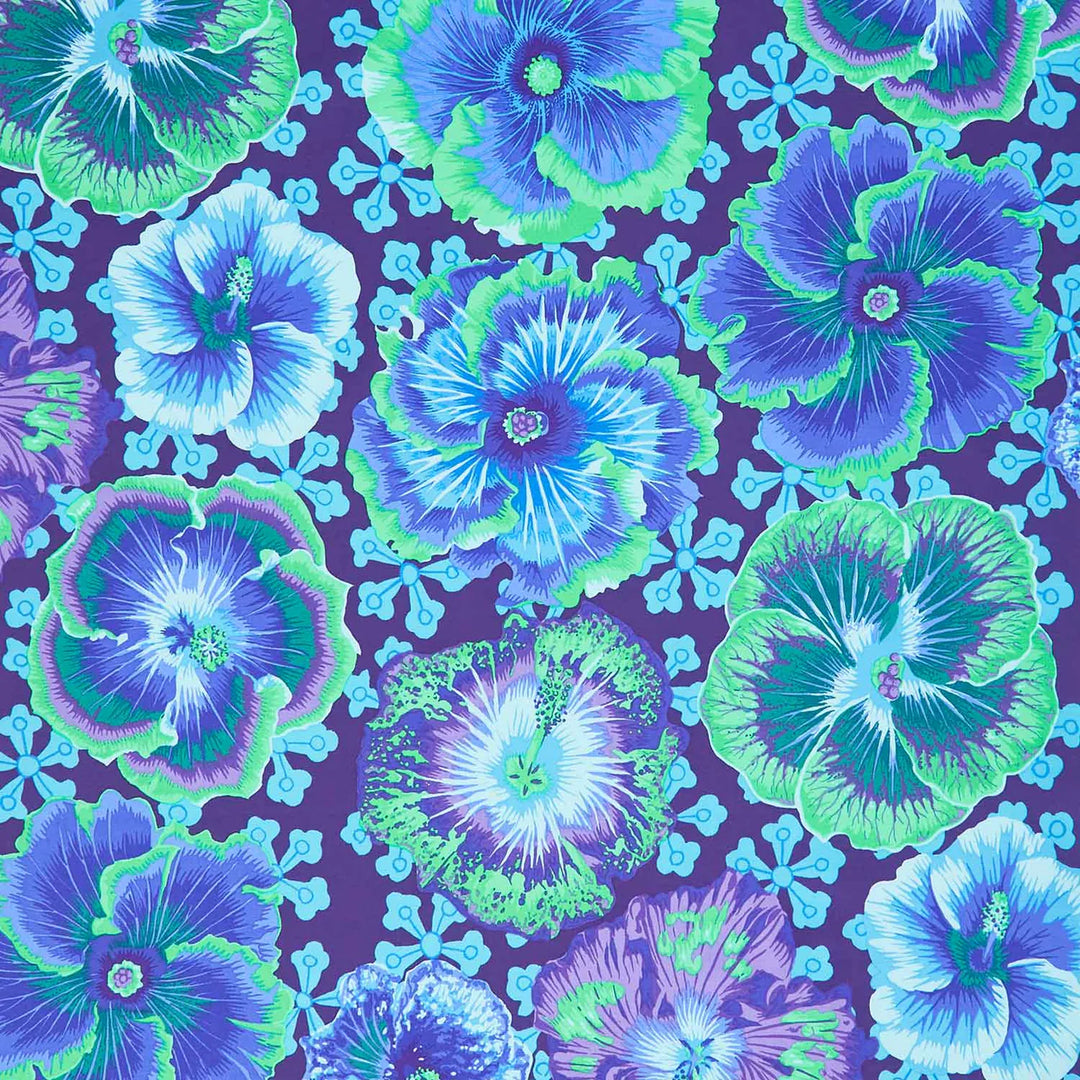 Free Spirit Fabrics - Kaffe Fassett Collective August 2023, Floating Hibiscus, Blue || SOLD BY THE HALF YARD