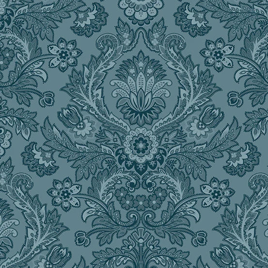 Andover Fabrics - Moonlight Roses, Mirrored Medallion Blue || SOLF BY THE HALF YARD