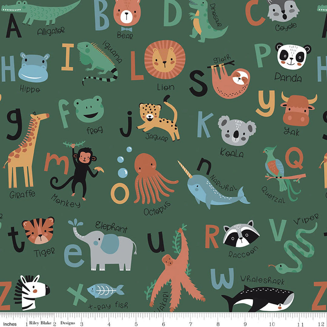 Riley Blake Designs - Alphabet Zoo, Main Forest, Green || SOLD BY THE HALF YARD