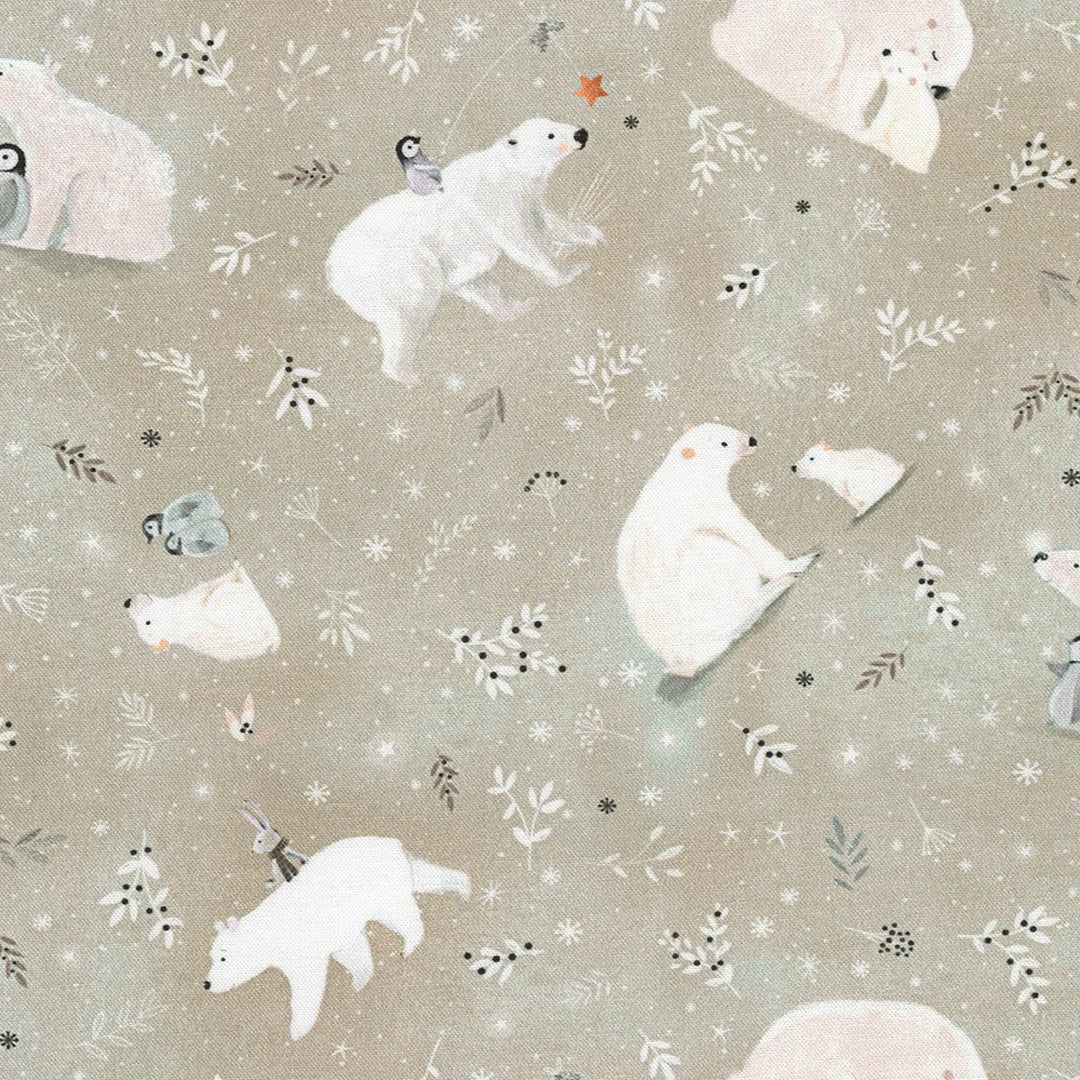 Robert Kaufman Fabrics - Snowy Fable, Polar Bears, Taupe || SOLD BY THE HALF YARD