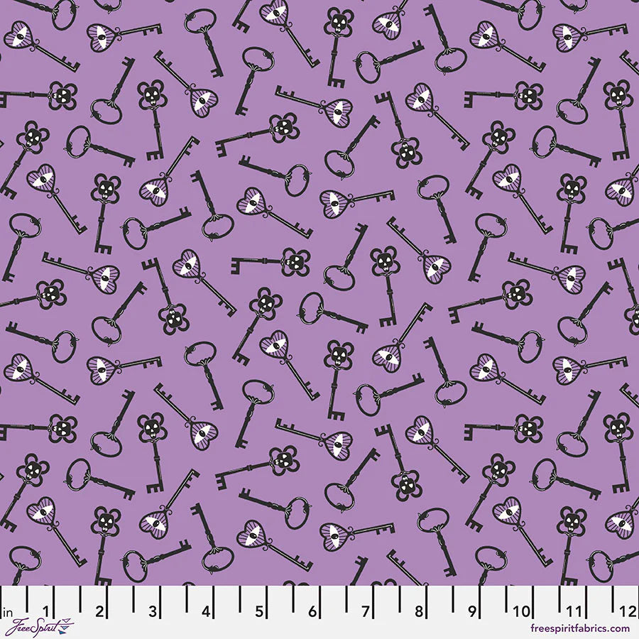 Free Spirit Fabrics - Spellbound, Keys of Mystery, Purple (GLOW) || SOLD BY THE HALF YARD