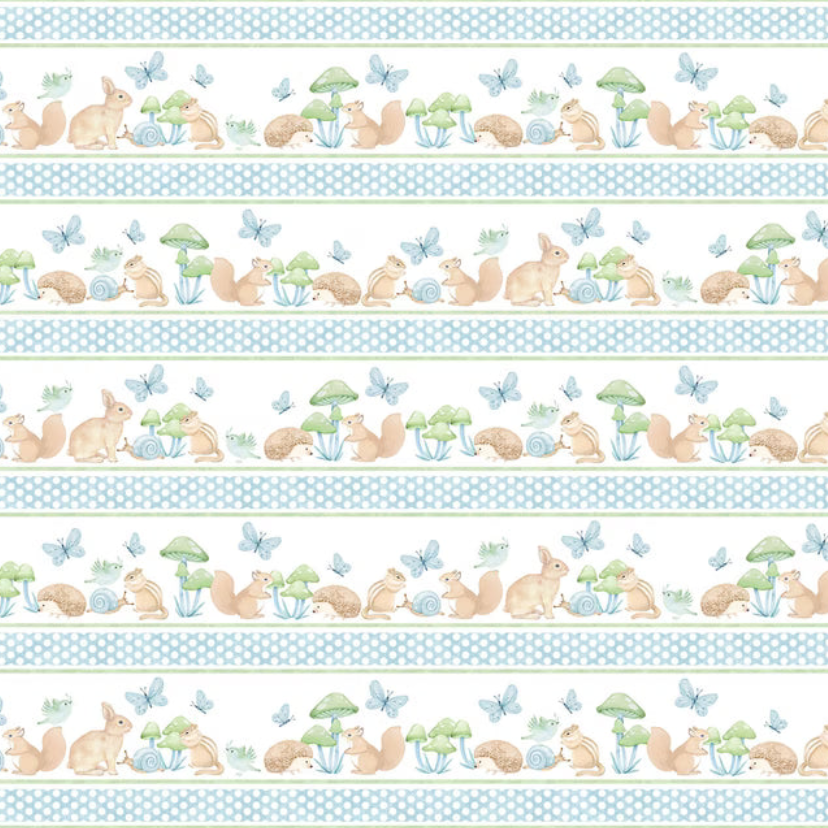 Northcott - Peas in a Pod, Border Stripe, Blue Multi FLANNEL || SOLD BY THE HALF YARD
