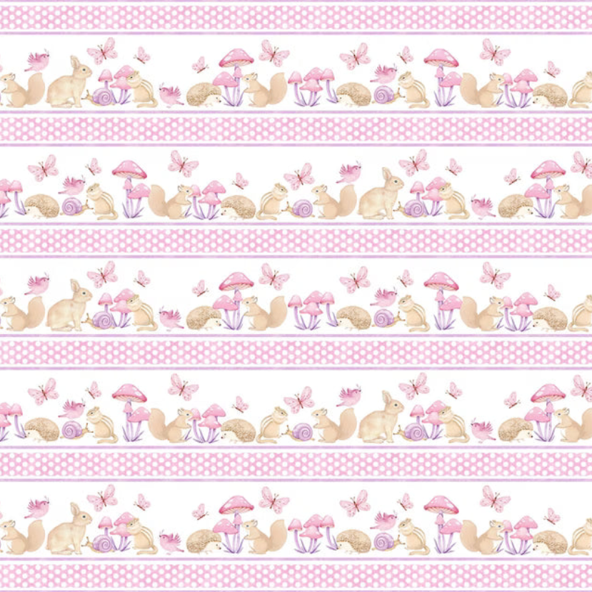 Northcott - Peas in a Pod, Border Stripe, Pink Multi FLANNEL || SOLD BY THE HALF YARD
