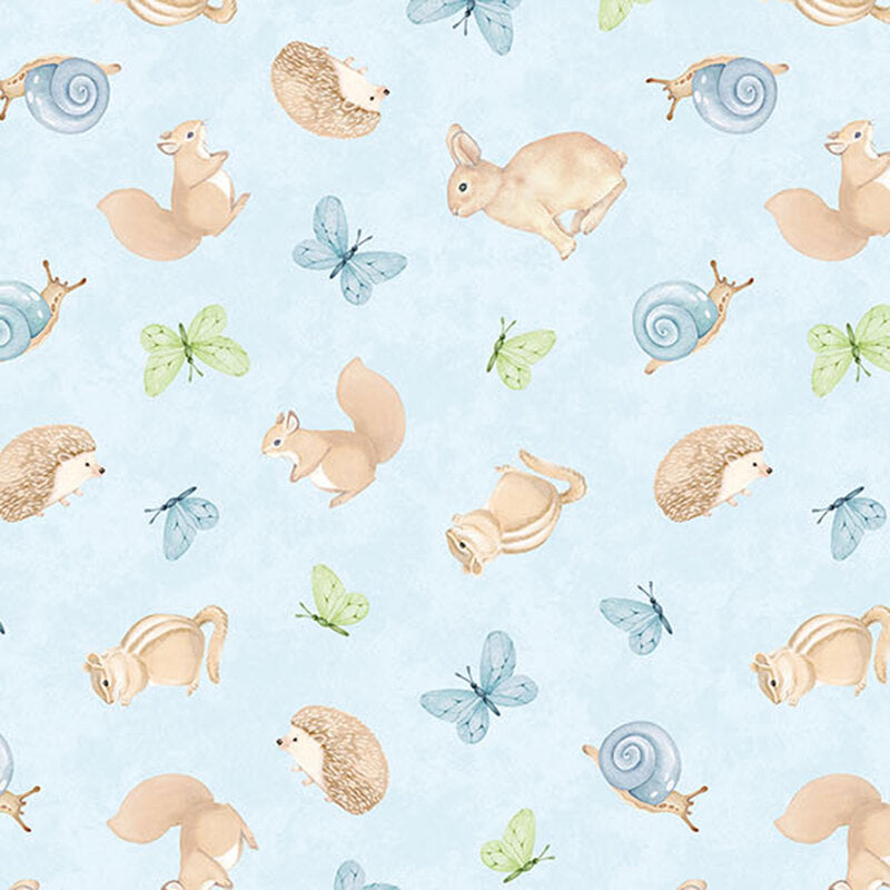 Northcott - Peas in a Pod, Animal Toss, Blue Multi || SOLD BY THE HALF YARD