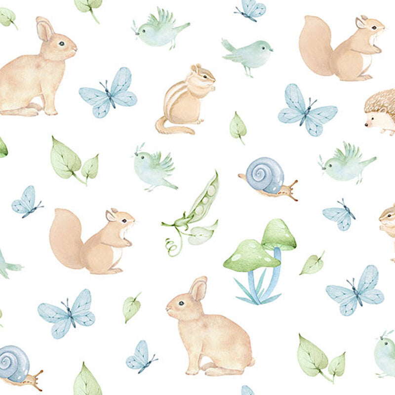 Northcott - Peas in a Pod, Animal Toss, Blue Multi || SOLD BY THE HALF YARD