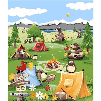 Clothworks Fabric - Barron Goes Camping 36"x44" Quilt Panel || SOLD BY PANEL
